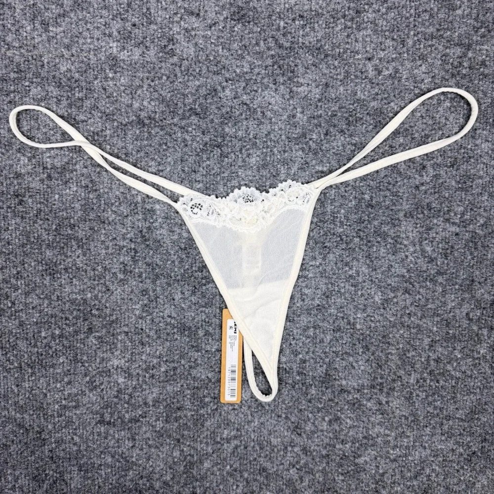 SKIMS Bridal Micro Thong Marble White Lace Trim Mesh Panty PN-THG-3167 3X NWT